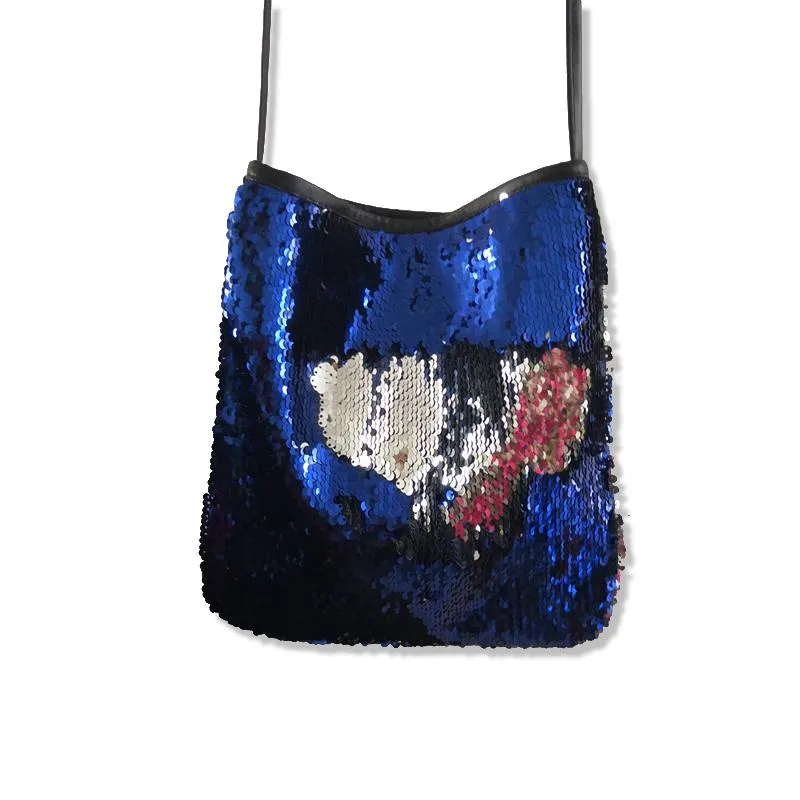 Hot Sale New Arrival Handmade Blue Sequins Women Bag Small Crossbody Bag Japanese Style Mujer Blue Silver Sequins Femmes Shoulder Bags