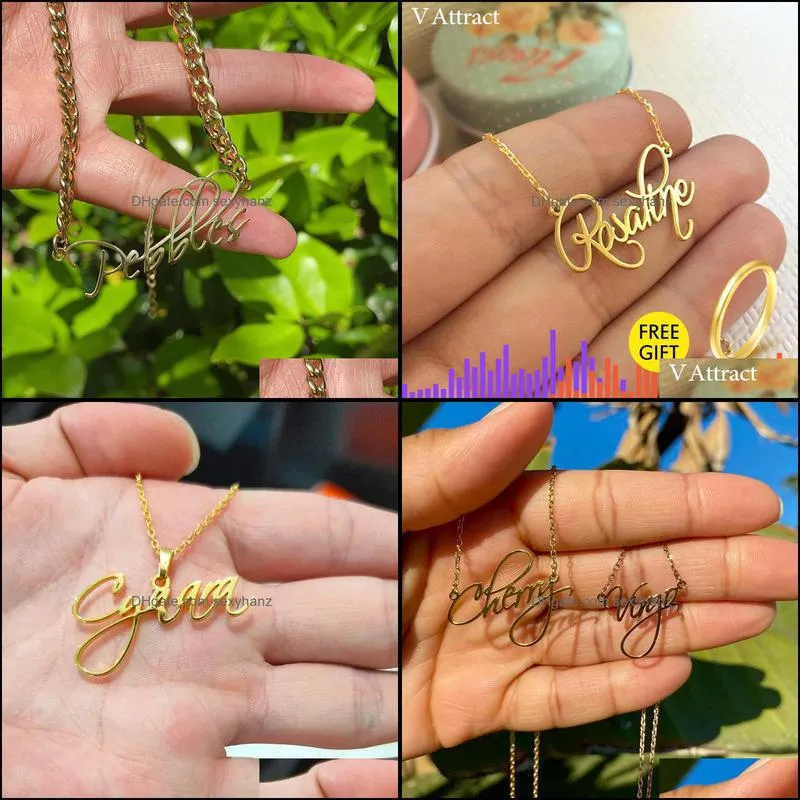 V Attract Personalized Custom Name Necklace For Women Customized Cursive Nameplate Handmade Choker Best Friend Birthday Gift