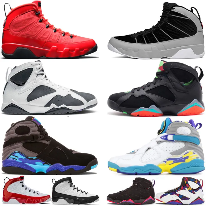 Jumpman 9 Basketball Shoes Mens 9s Particle Grey Child Red 7 7s Flint Barcelona Night Pure Money 8 8s White Aqua Three Peat Chrome Sport Sneakers