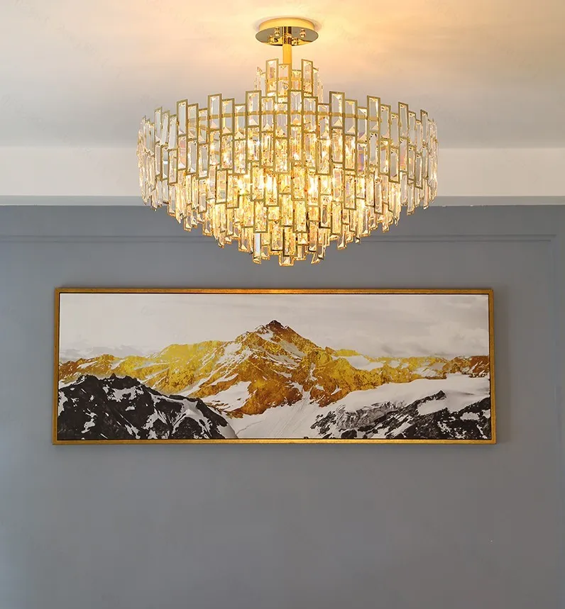 Manggic Modern Luxury Crystal Chandelier Lighting Fixture Contemporary Living Room Hängande Ljus För Hem Restaurang Inredning