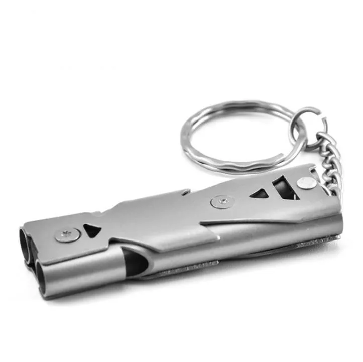 Other Home Garden Outdoor Survival Whistle Double Pipe Whistle Stainless Steel Alloy Keychain Cheerleading Emergency Multi Tool SN6257