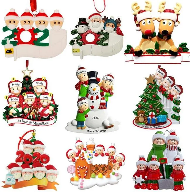 2020 Nova Natal Personalizado Ornamentos Sobrevivente Quarentine Família 3 4 Máscara De Boneco De Neve Hand Sanitized Xmas Decorando Brinquedos Pingente Criativo