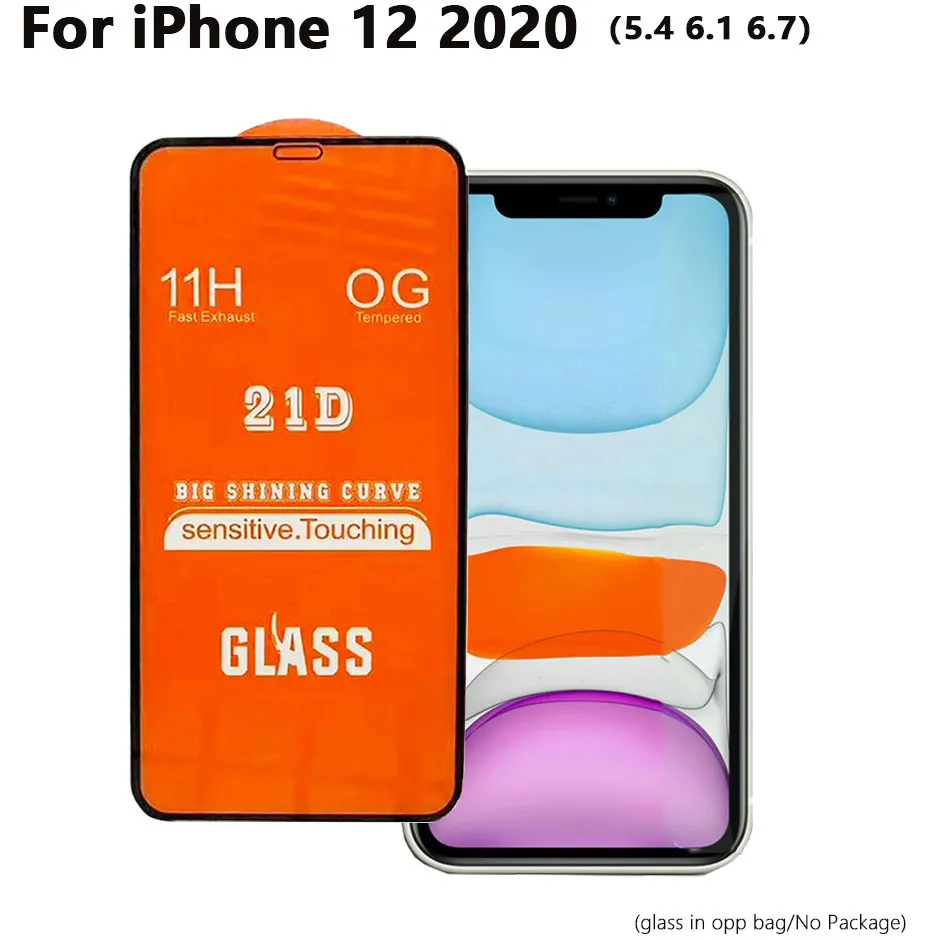 iPhone 12 SE 2020 12のための21Dフルカバー強化ガラススクリーンプロテクターiPhone 11 Pro Max XR XS 6 7 8 LG K31 K51 K61 Stylo 6 K50