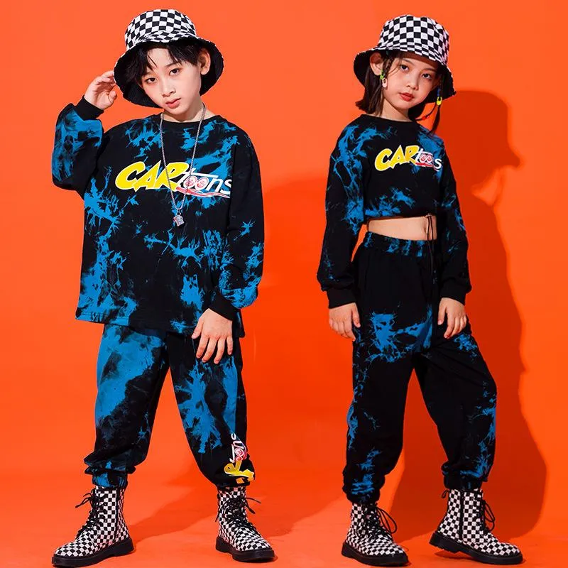 Kid Cool Hip Hop Clothing Tie Dye Sweatshirt Crop Top Long Sleeve Jogger Pants For Girls Boys Dance Costume Clothing Wear284f