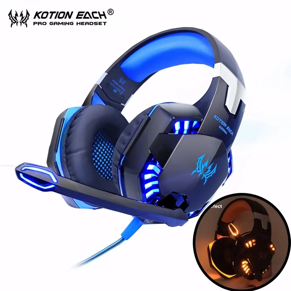 KOTION EACH Gaming Headset Casque Deep Bass Stereo Game Headphone with Microphone LED Light for PS4 Phone Laptop PC Gamer