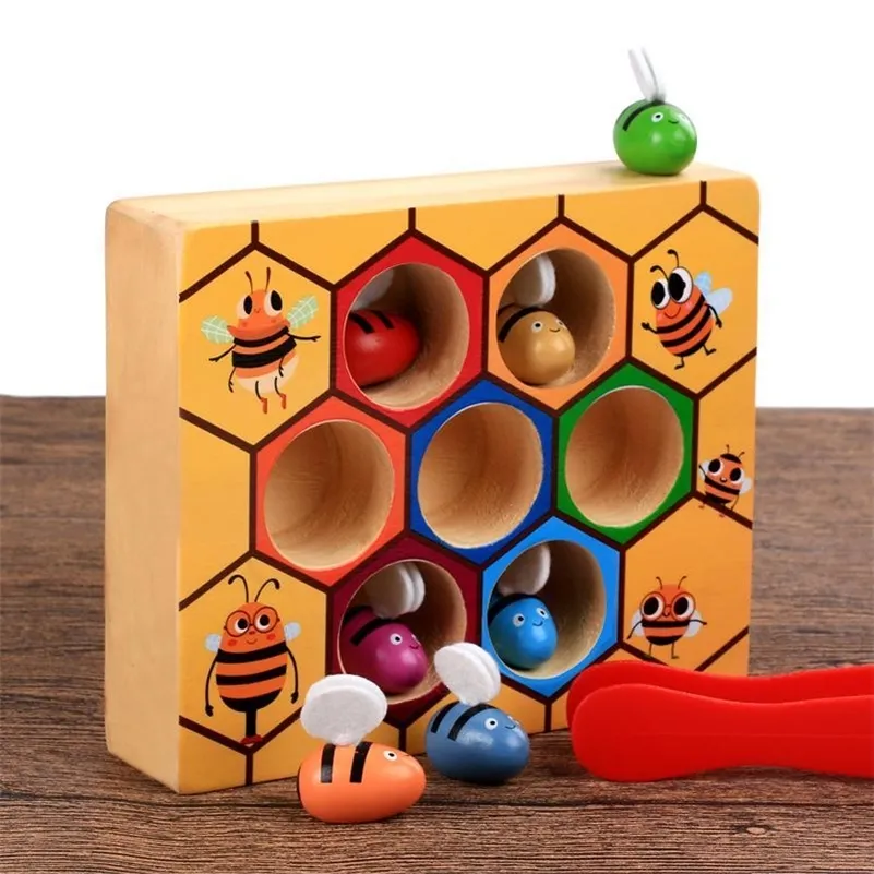 Montessori Educational Piccole api operose Giocattoli in legno per bambini Giocattoli interattivi Alveare Gioco da tavolo per bambini Giocattoli divertenti LJ200907