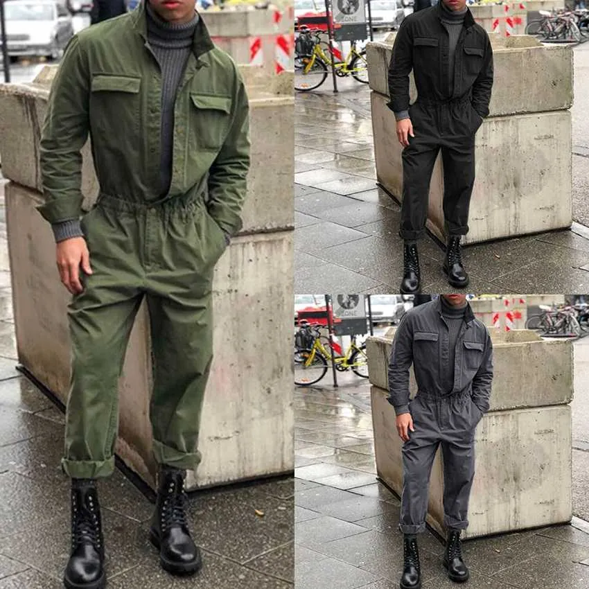 Mens Tracksuits Casual Jumpsuits Men Stand Collar Solid Long