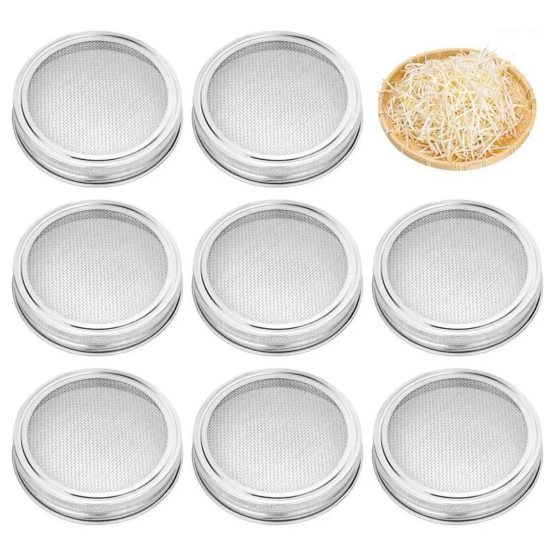 8 embalagem de aço inoxidável sprouting jar lid kit para frascos de pedreiro de boca larga, filtro sn canning frascos e sementes