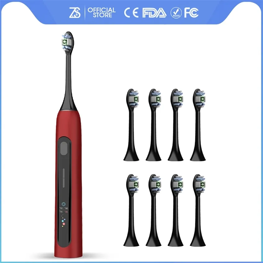 [ZS] OLEDスクリーンスマート15モードUSB充電器IPX7大人のソニックの電動歯ブラシセット220224のための歯科用歯科用洗浄装置