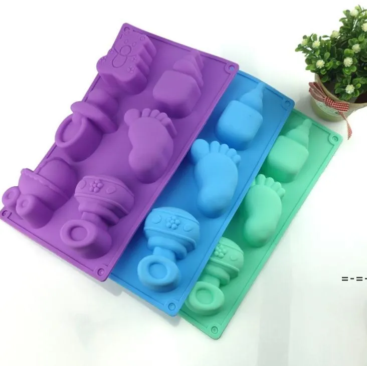Diy Rectangle Feeding Bottle Moulds Silicone Baby Feet Handmade Soap Molds Cake Cookies Baking Mold With Various Color RRA11197
