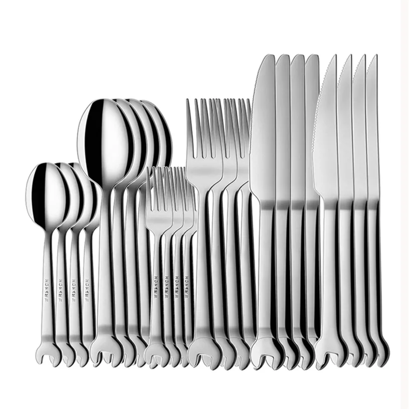 24 stks 304 Rvs Bestek Set Servies Steak Mes Vorkhee Lepel Servies Wrench Vorm Gebruiksvoorwerpen Keukenaccessoires 211229