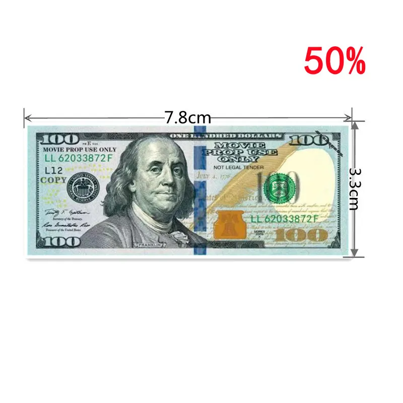 Best 50% Size Copy Money Prop Dollar 10 20 50 100 Euro 200 Party Supplies Fake Movie Money Billets Play Collection Gifts Home AAA 2954KDB6W3