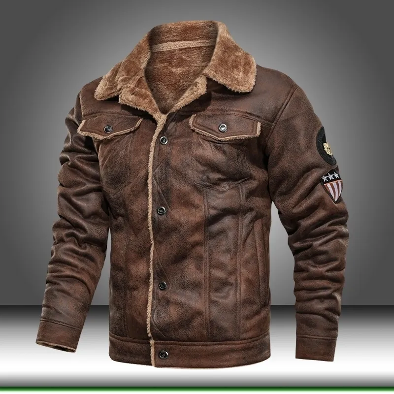 Lederjacke Männer Mäntel PU Oberbekleidung Motorrad Biker Männlich Business Winter Faux Pelzjacke Dicke Fleece Leder Herren Winddicht 201119