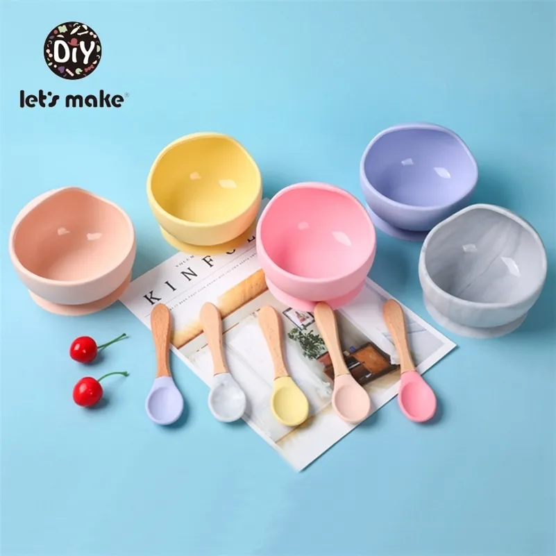 Let's Make Baby Silicone Plate Kids Bowl & Spoon Set BPA Free Baby Feeding Dishes Tableware Cartoon Children Baby Plate LJ201221