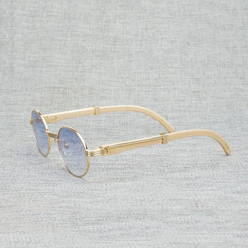 Vintage Blanc Black Buffalo Horn Sunglasses Hommes Round Natura Wood Eyewear pour Woemn Extérieur Verres Clairures Cadre Oculos Shades VIP