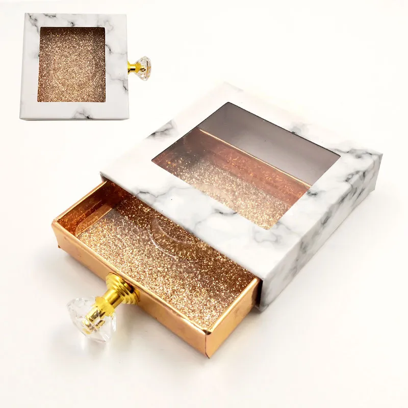 Crystal handle Square lash box alse Eyelash packaging box fake 3d mink lashes boxes faux cils strip diamond magnetic empty case