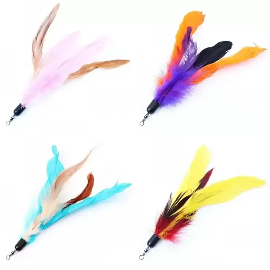 Color Multi Cat Toys Bird Feather Plastic Wand Plastic Diy Catstoys Parts Cat Supplies 18cm WHT0228