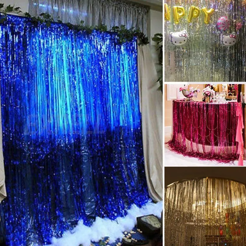Wholesale-1M*2M Metallic Fringe Curtain Party Foil Tinsel Room Decor door curtain Christmas/Birthday/Wedding Party Photo New Year1