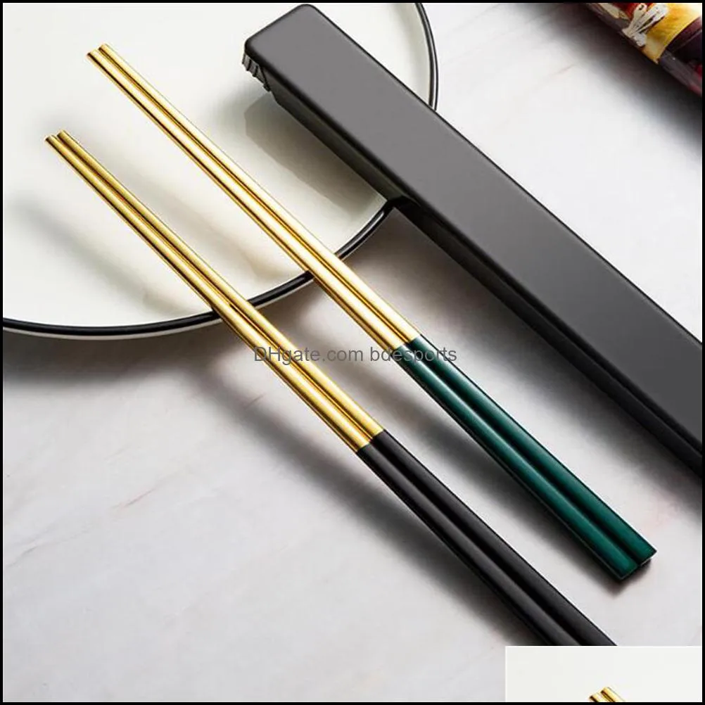 Creative 304 Stainless Steel Chopsticks with Storage Box Heat Insulation and Anti-scalding Home el Non-slip Chopsticka27 a50