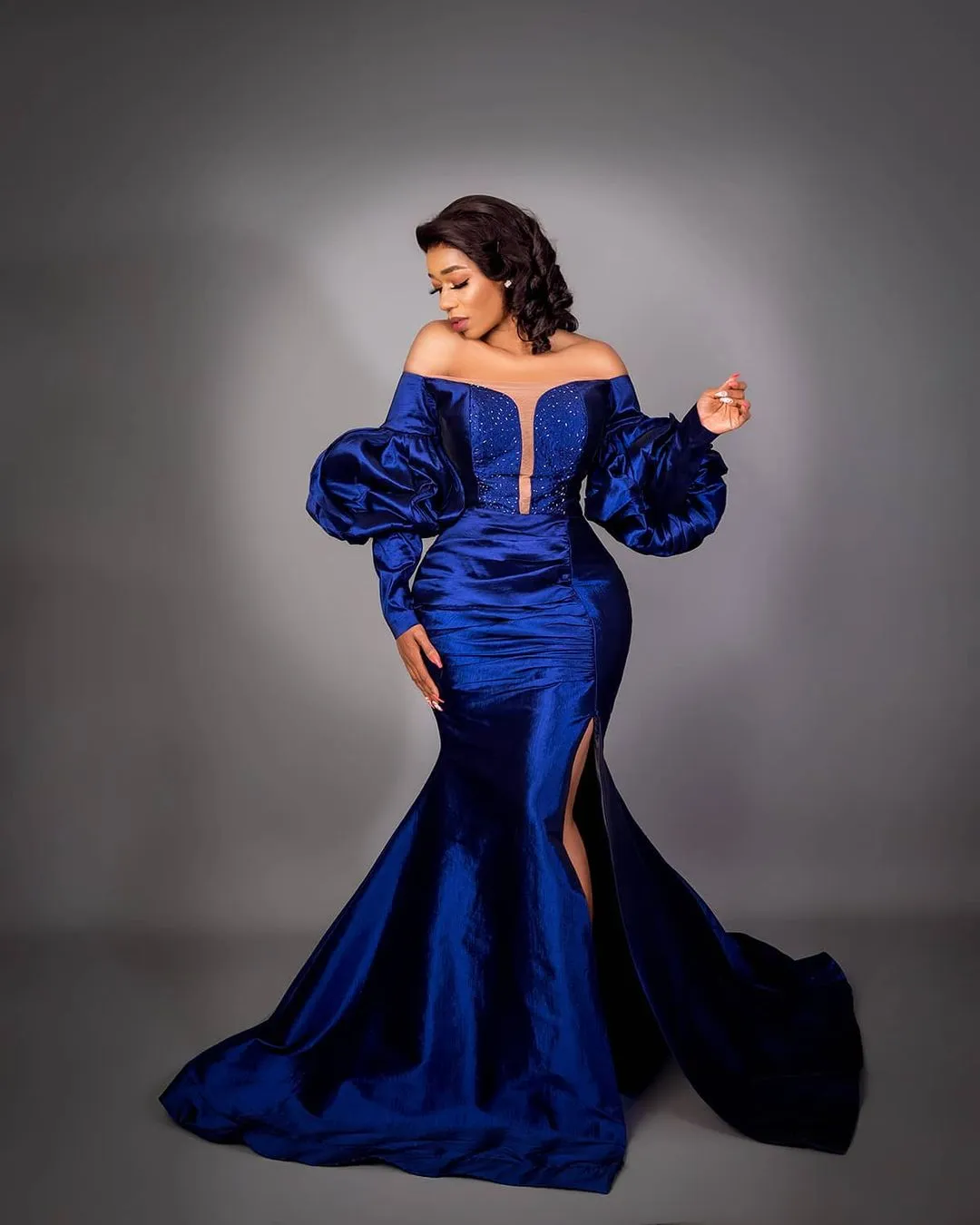 Royal Blue Mermaid Cobalt Blue Evening Dress With Beaded Long