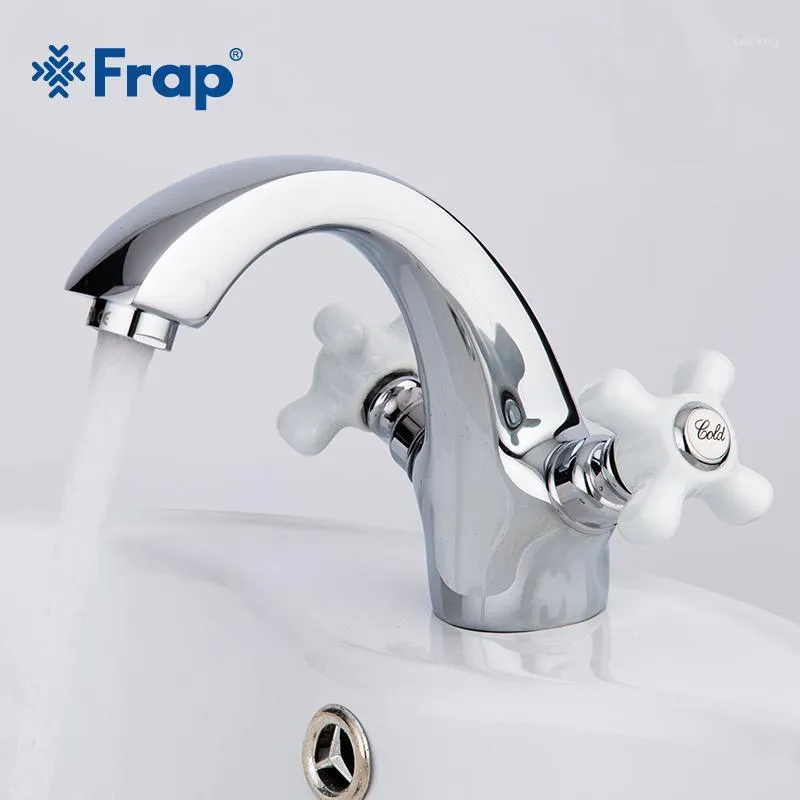 Grifos de lavabo de baño Frap Chrome Washbain BrassTwo-handle Baño Grifo de lavabo y grifos aislados con interruptor frío F10181