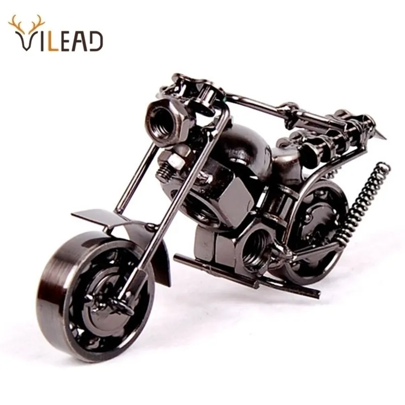 Vilead 14cmオートバイモデルレトロモーター置物金属装飾手作りアイアンバイクプロップビンテージ家の装飾キッドおもちゃ220118