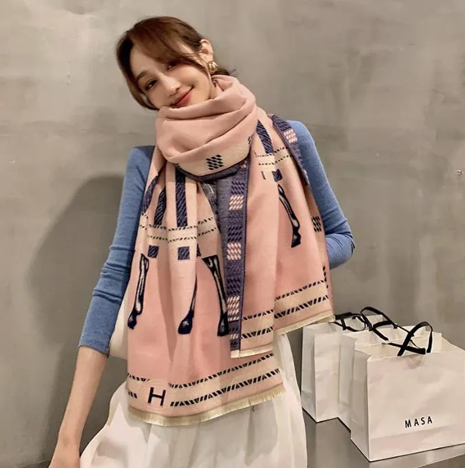 2020 Winter Scarf Women Cashmere Scarf New Fashion Warm Foulard Lady Horse Scarves Color Matching Thick Soft Shawls Wraps