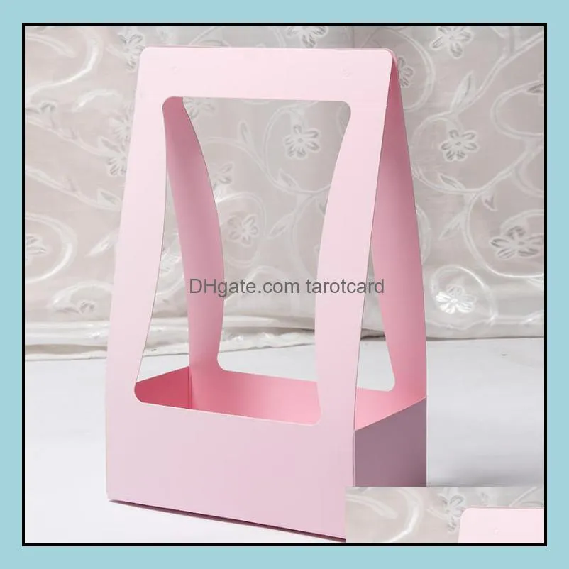 Portable Flowers Boxes Paper Flower Basket Florist  Flower Carrier Holder Home Decoration Wholesale