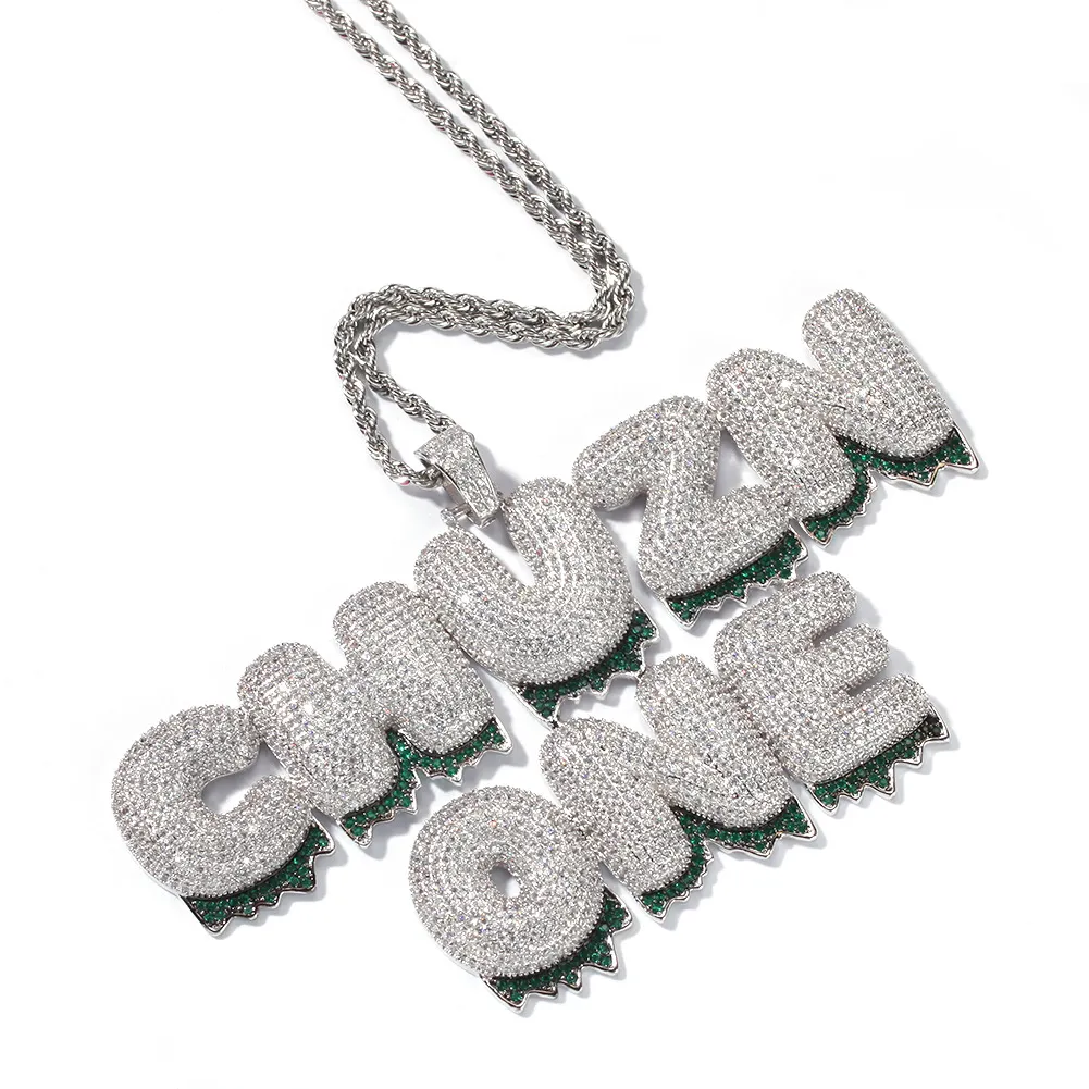 Hip Hop Nome Custom Cores Duplas Bubble Letter Pingente Colar com Correntes de Corda 24inch Colares para Homens Mulheres