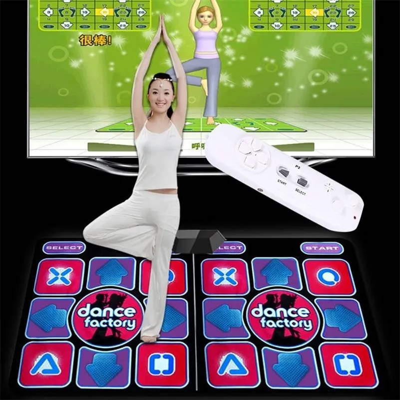 Wired Dancing Mat Pad Computer TV Slimming Dance Blanket med två somatosensory Gamepad En färgad lampor version pumpa det upp spel 201211