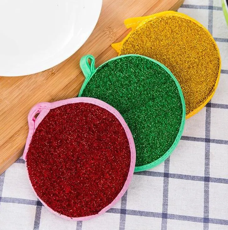 Cheap Colored Round Shaped Double Side Non Stick Oil Kitchen Sponge Dish Scrubbers Pads Washing Cleaning