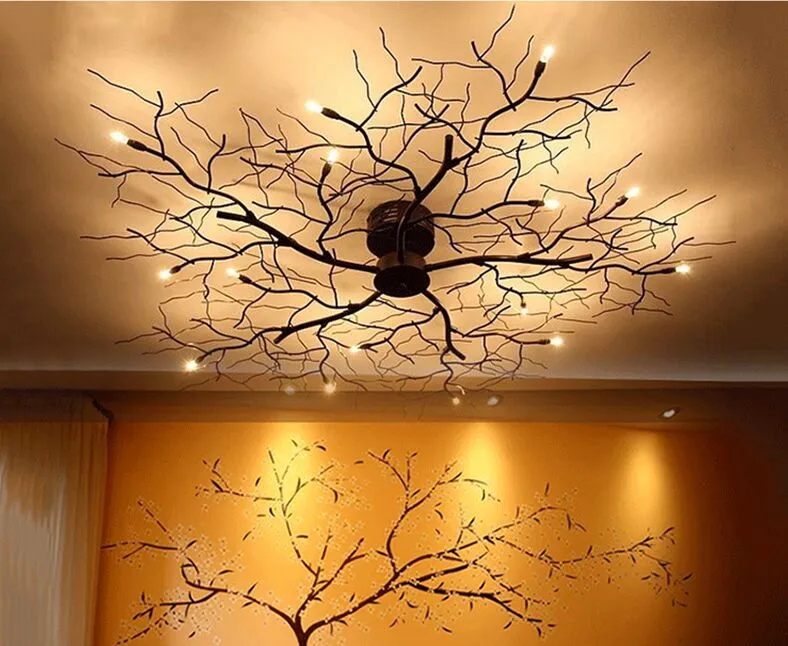 8/10/12/15/20 LED Sufit Lights American Country Branch Lustre żelaza Lampa Sufitowa Living Room Home Decor Oświetlenie Oprawy