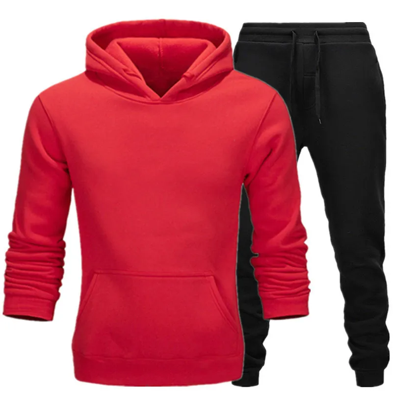 Mannen Mode Nieuwe Collectie Heren Dikke Set Trainingspakken Hoodies Sweatshirt + Broek met Fluwelen Running Sports Set Lange mouwen en broeken E