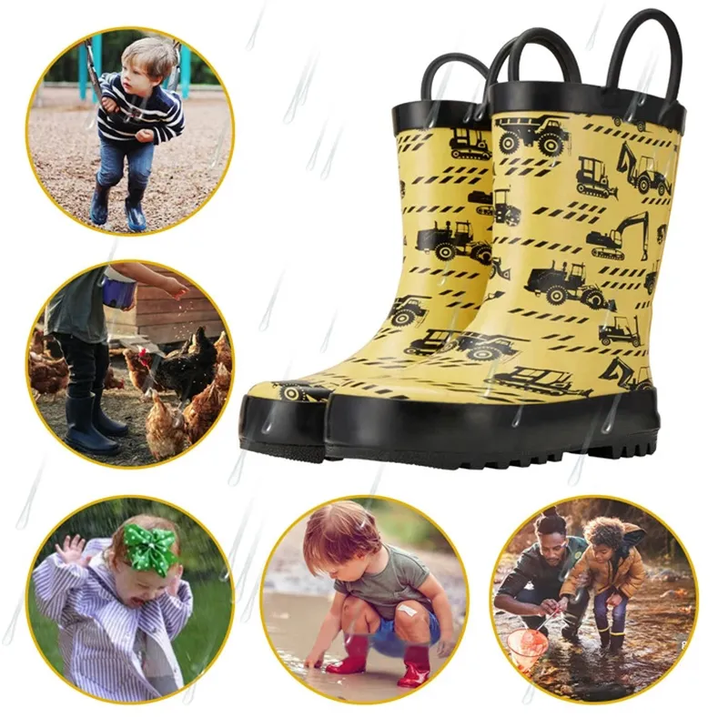 Rain boots High quality children waterproof non-slip cartoon yellow rubber boy and girl lovely spring autumn winter