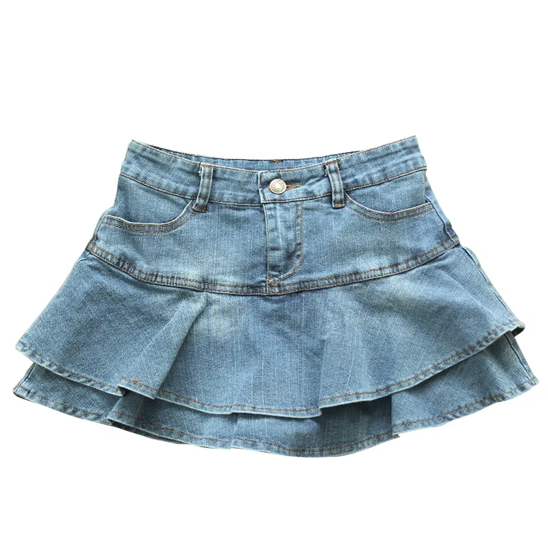 Korean Style Low Waist A Line Denim Skirt For Women Sexy Pleated