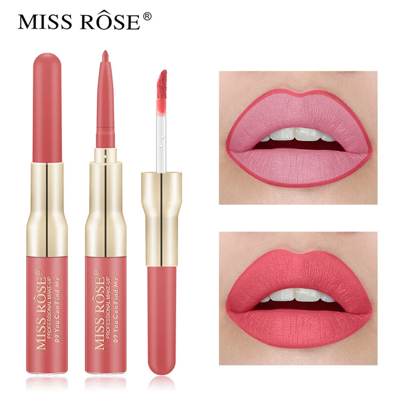 12 couleurs MISS ROSE brillant à lèvres à double extrémité maquillage mat lèvres imperméables glaçure livraison gratuite 3 pièces