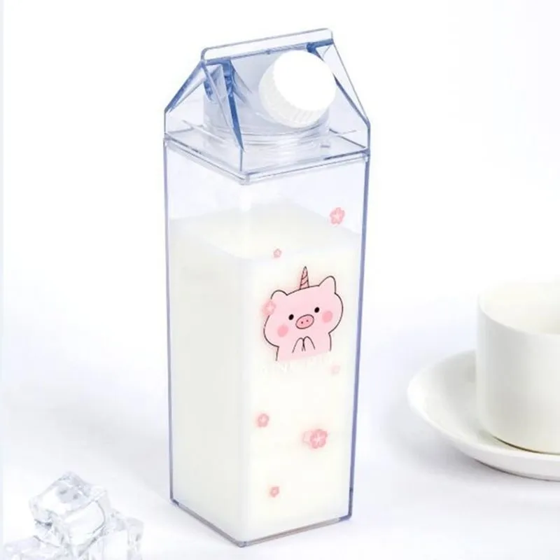 Portable Water Bottle Milk Storage Sakura-Print Strawberry-Print Sports Drinking Clear Cup For Home School Office 201128