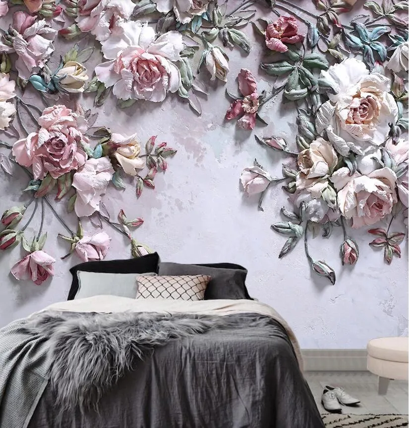 custom photo wallpaper papel de parede Embossed rose covering murals 3d flooring mural wall paper home decor Waterproof