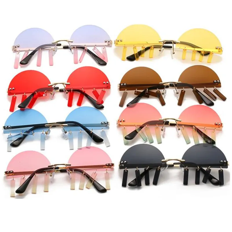 HOT Women & Men Rimless Sunglasses Semicircle Tassel Design Sun Glasses Funny Goggles Masquerade Punk Eyeglasses Ornamenta A++ 7 Colors