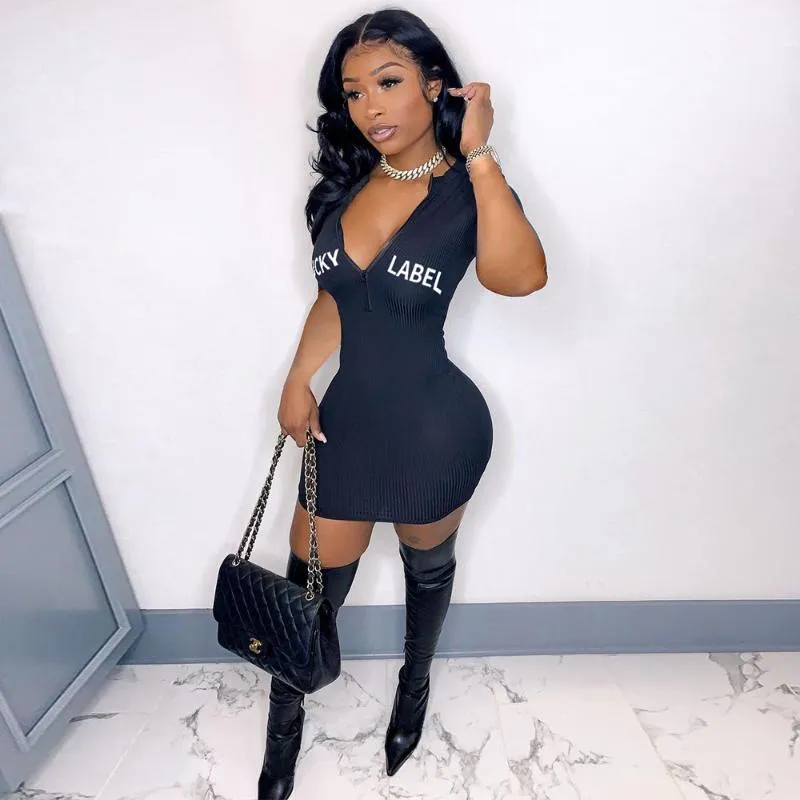 Hirigin Sexy Lucky Label Bodycon bodycon dress Casual Summer Clothes for Women Perfect for Parties Clubs and Vacations Knit Rib Mini Outfit 2022