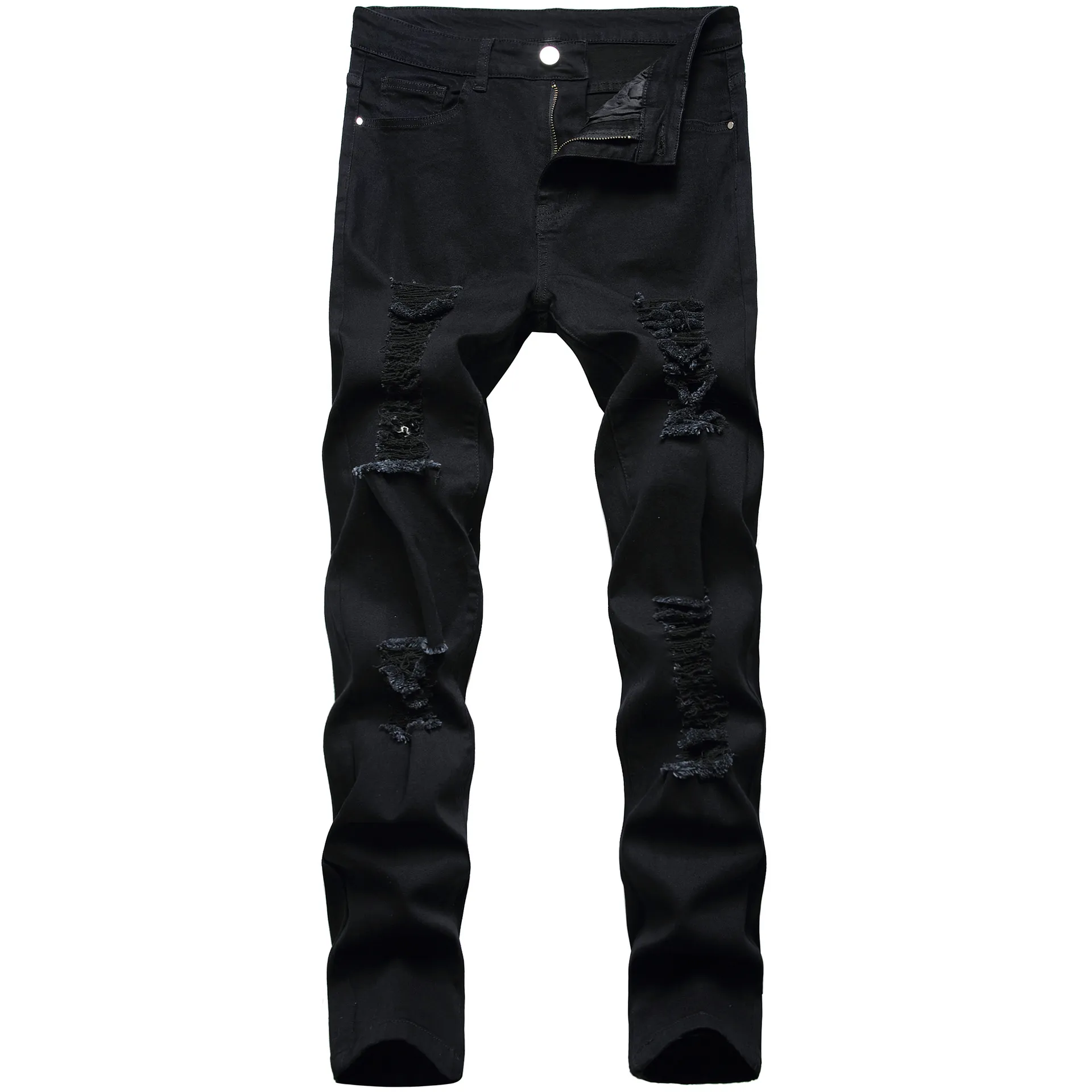 Jean rétro noir pour hommes, pantalon extensible, déchiré, coupe Slim, haute qualité, mode, Denim décontracté, 281A