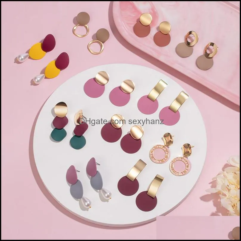 Korea Geometric Round Earrings for Women Pink Statement Metal Arcylic Dangle Drop Earring 2021 Fashion Brincos Jewelry