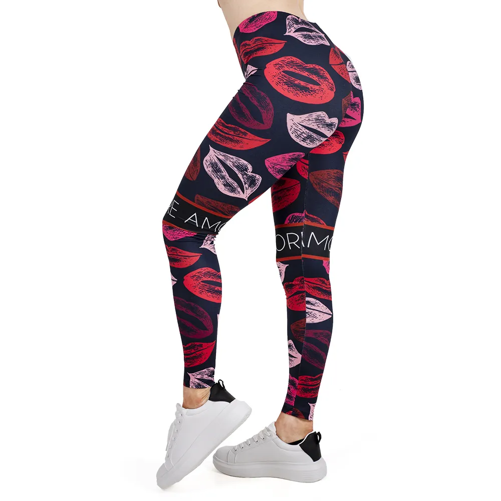 Mujeres Legging Labios Impresión Leggins Slim High Elasticity Legins Popular Fitness Leggings Pantalones femeninos LJ201007