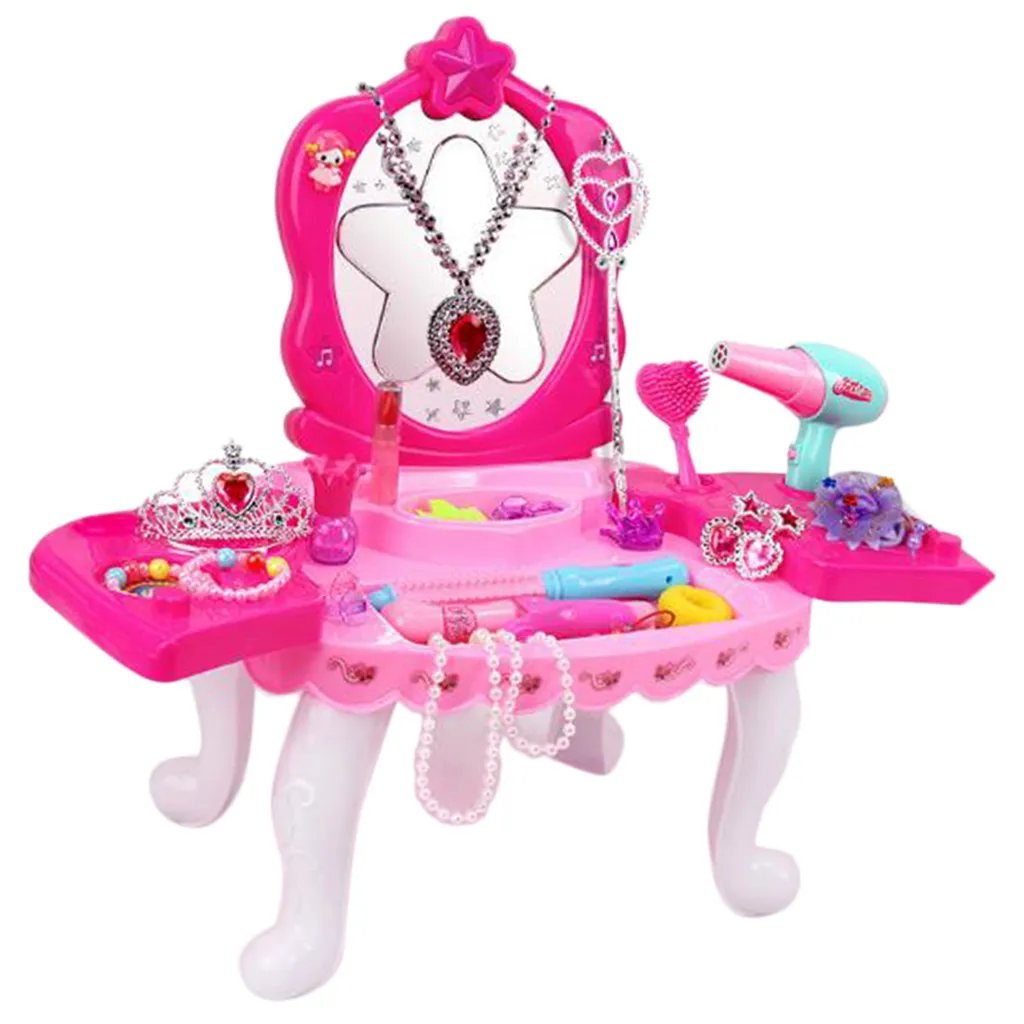 Kids Girls Role Play Set Dressing Table with Makeup Earrings Hair Clips Pretend Toys Xmas Gifts