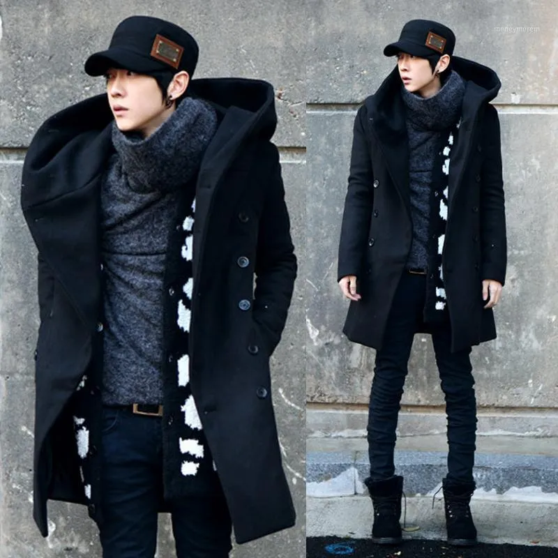 Men's Trench Coats Wholesale- 2021 Arrival Winter Coat Men Double Button Mens Hoody Long Size M-3XL1