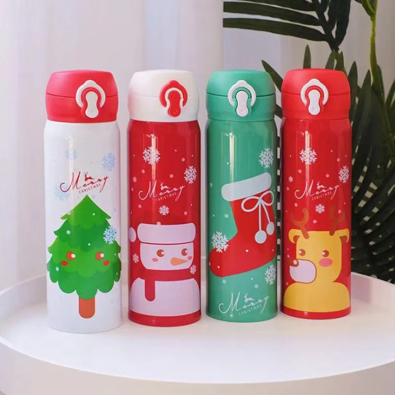 Feliz Natal Isolamento garrafas unisex adulto crianças garrafa de água Papai Noel Elk duplo parede térmica