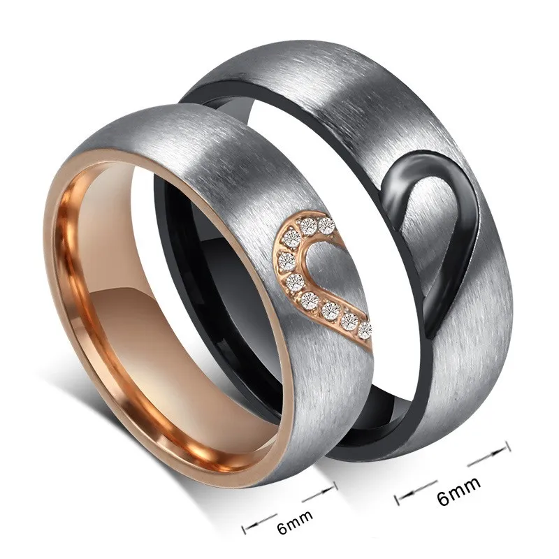 2020 New Fashion Love Heart Couple Rings for Women Men Wedding Engagement CZ Ring Unique Fine Jewelry Valentine's Day Gift313d