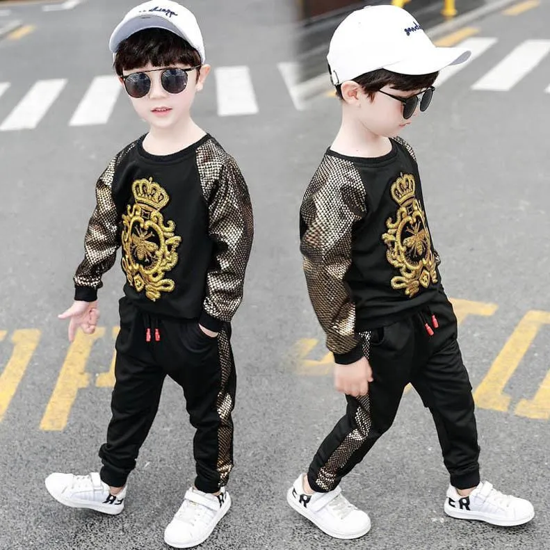 2020 new kids tracksuit set boys tracksuit casual boys suits kids designer clothes boys sports wear long sleeve T shirt+trousers A10478