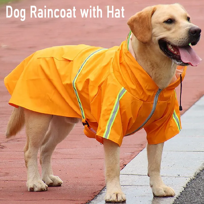 Dog Raincoat Pet Rain Coat for Dog Clothes Hoodies with Hat Reflective Tape Waterproof Rain Jacket for Medium Large Dog slicker 201015