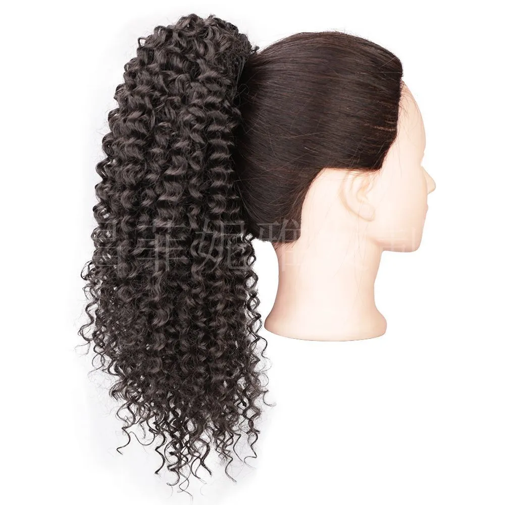 Wig European och American Wig Women Pull Rope Chemical Fiber Fluffy African Small Curly Ponytail Wig Fashionable Temperament
